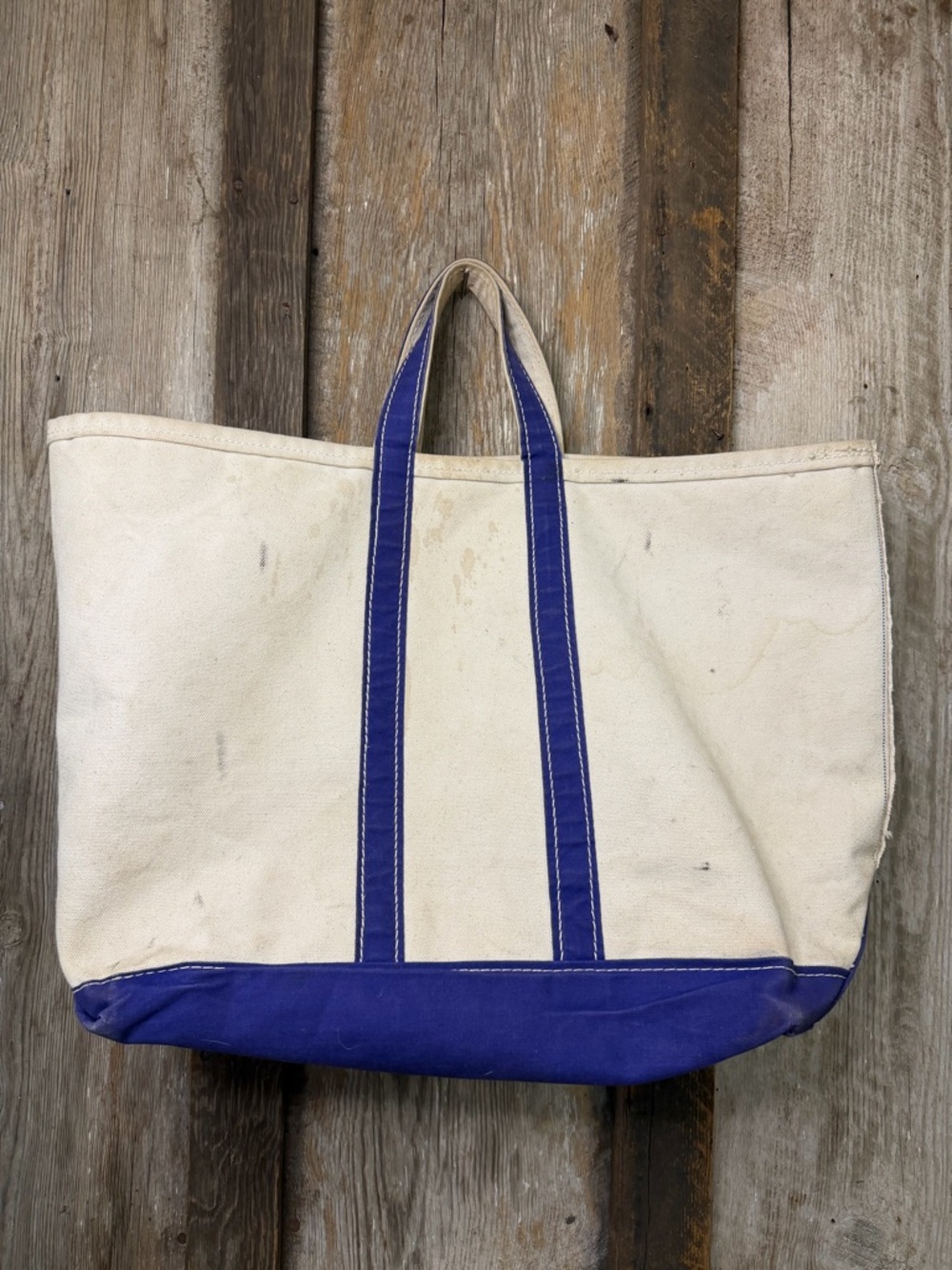 VTG 50s/60s LL Bean Boat and Tote  Lg Canvas Tote Cursive Script Tag Well Loved